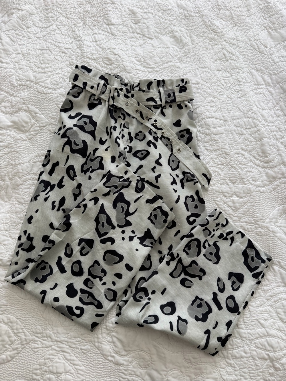 Black & Light green Leopard Print Wide Leg Pants